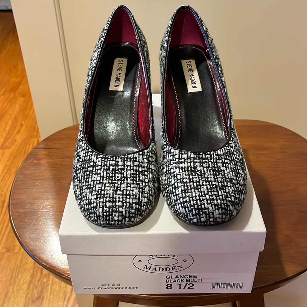 Steve Madden Black & White Fabric Heels